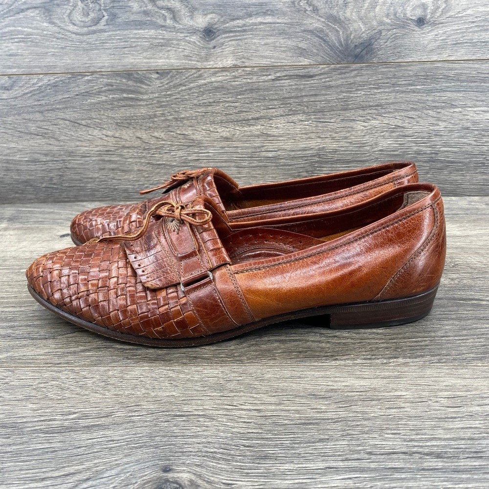 Hippopotamus Woven Kiltie Tassel Loafers Mens 9.5D Cognac Brown Leather Brazil